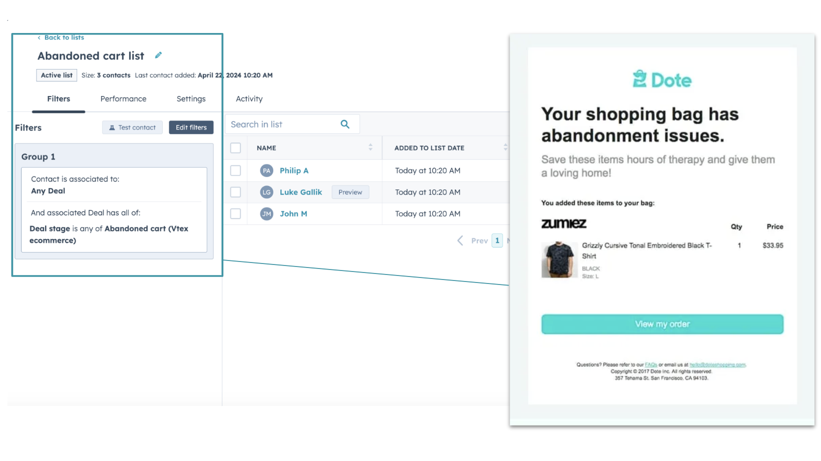 Crea listas para correos de carritos abandonados, cross sell y más